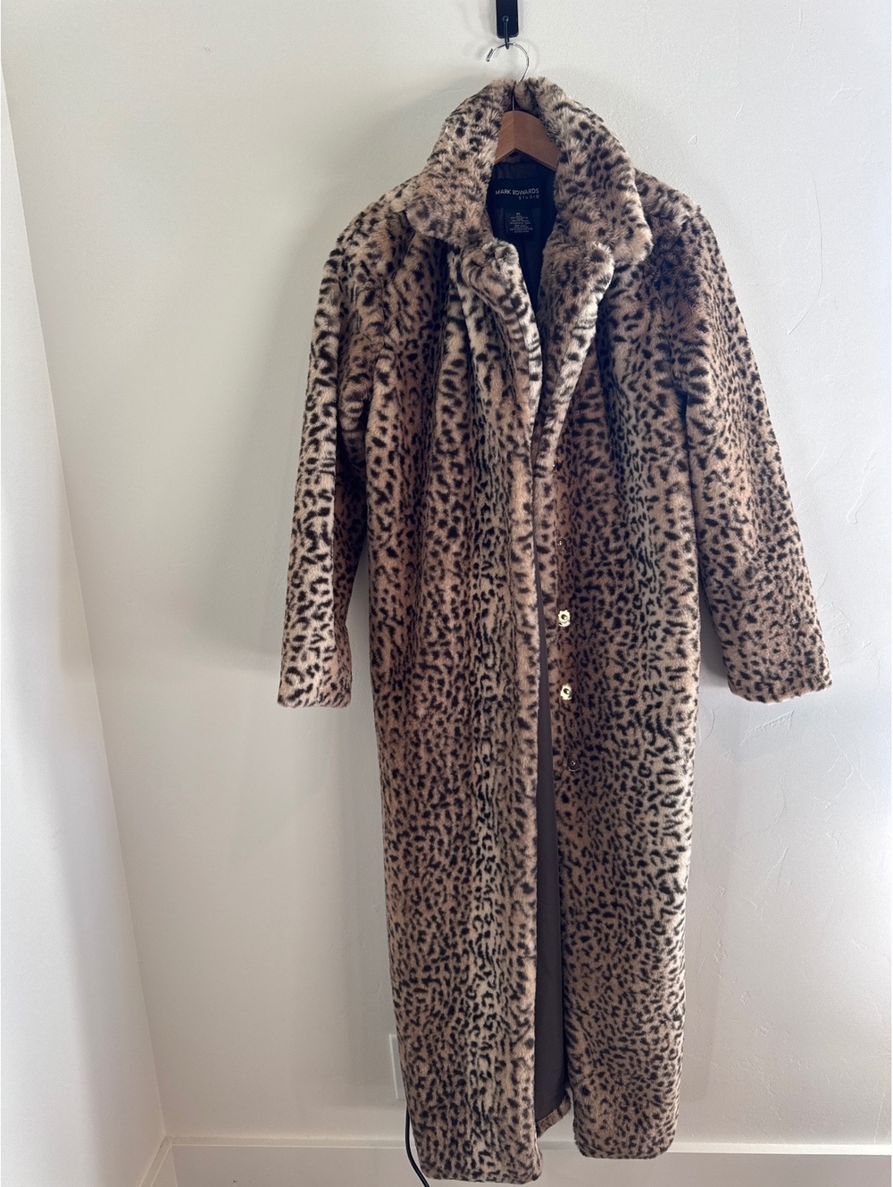 Mark Edwards Studio Leopard Faux Fur Long Coat XS NWOT Animal Print